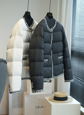 香风90白鸭绒保暖圆领轻便羽绒服女短款外套2025秋冬季新G111605