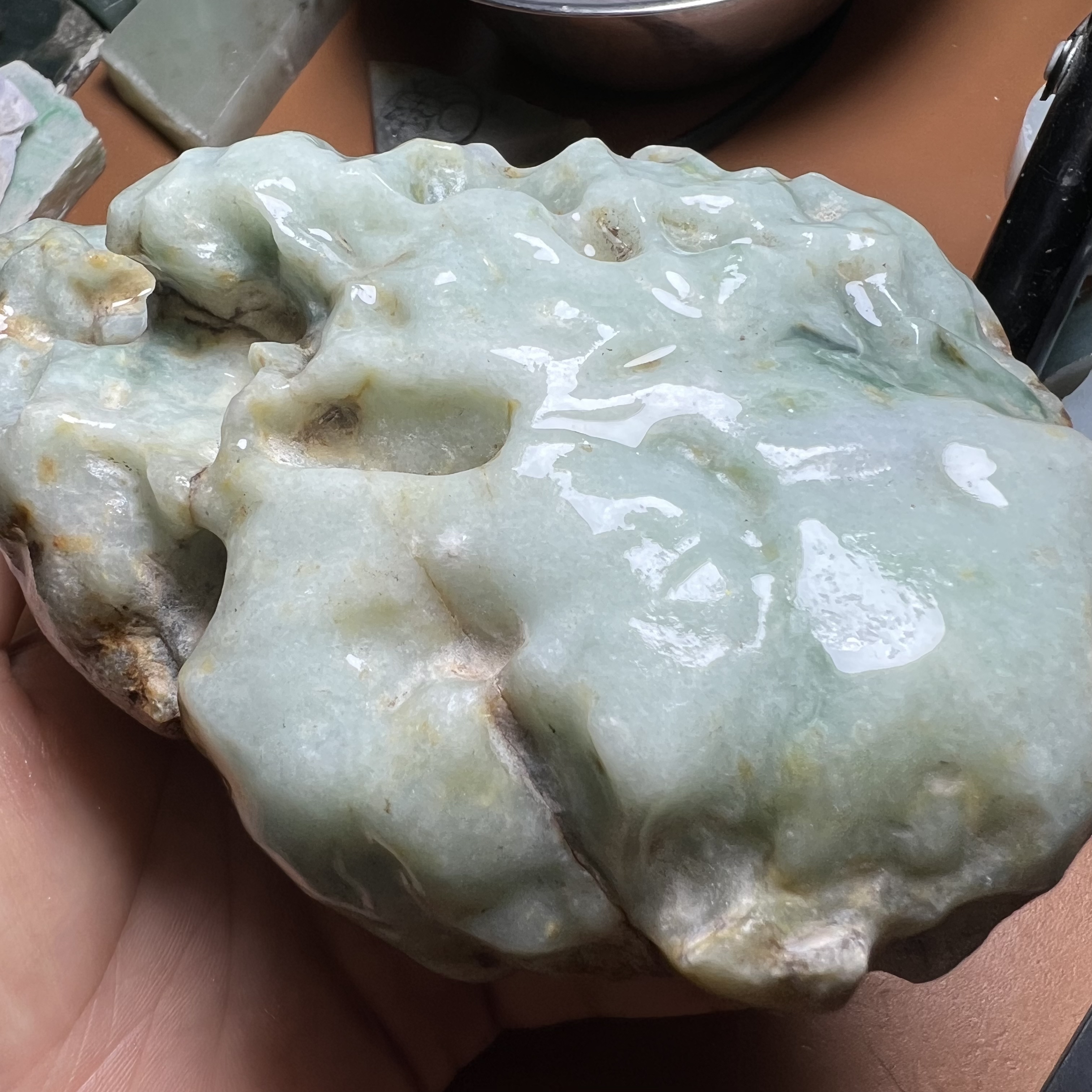 缅甸天然翡翠原石摆件糯种飘花奇石