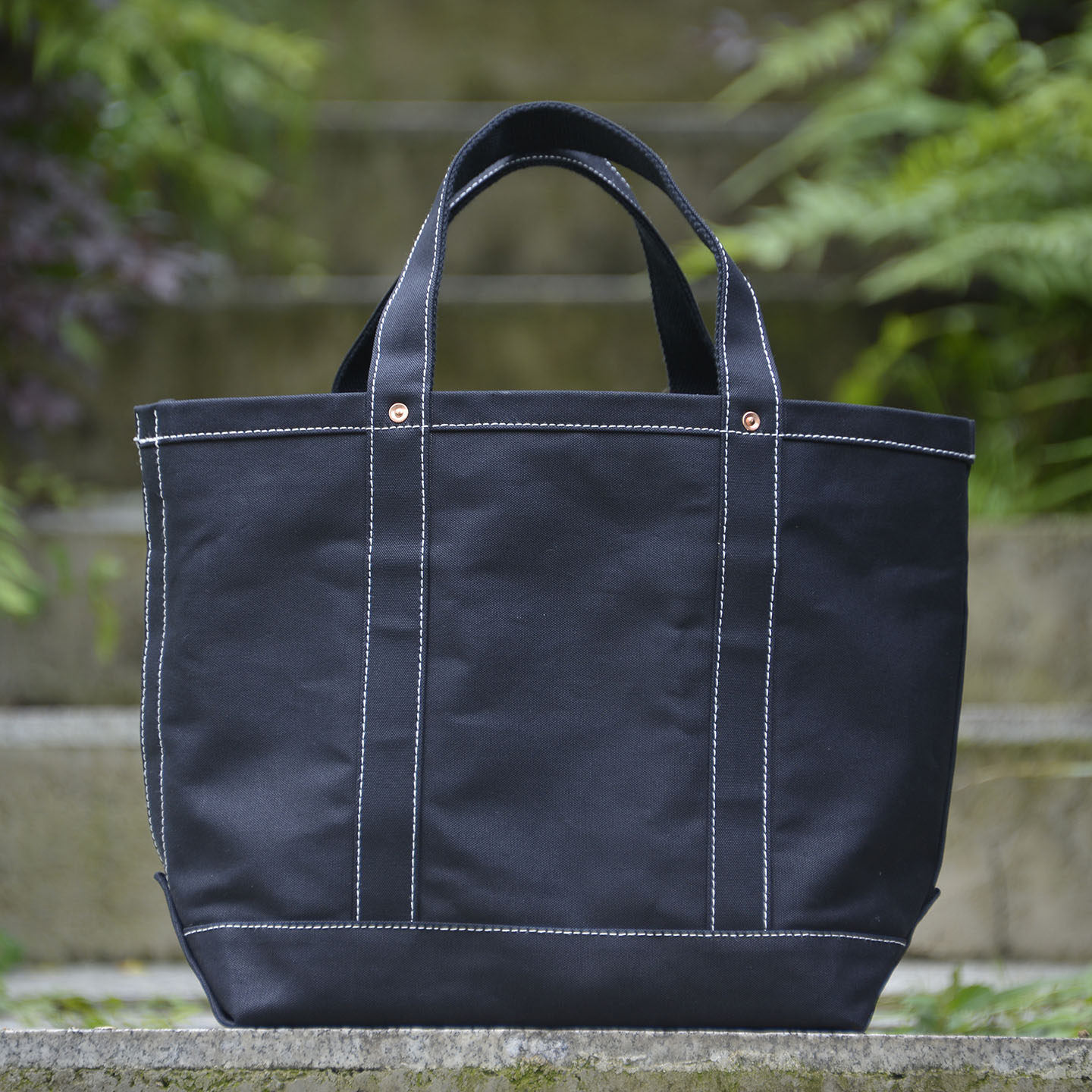 vintage重磅硬厚帆布托特tote包 黑单肩手提铜钉机车 uivy原创