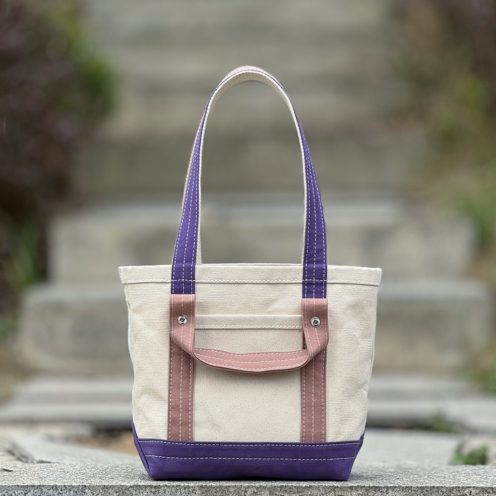 重磅厚硬帆布托特tote包 茄紫 藕粉拼色双手提大容量uivy原创设计
