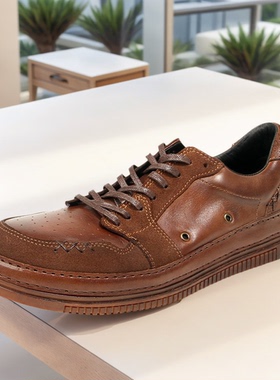 正品Vintage轻奢油蜡马皮板鞋男士厚底运动休闲鞋复古真皮德讯鞋