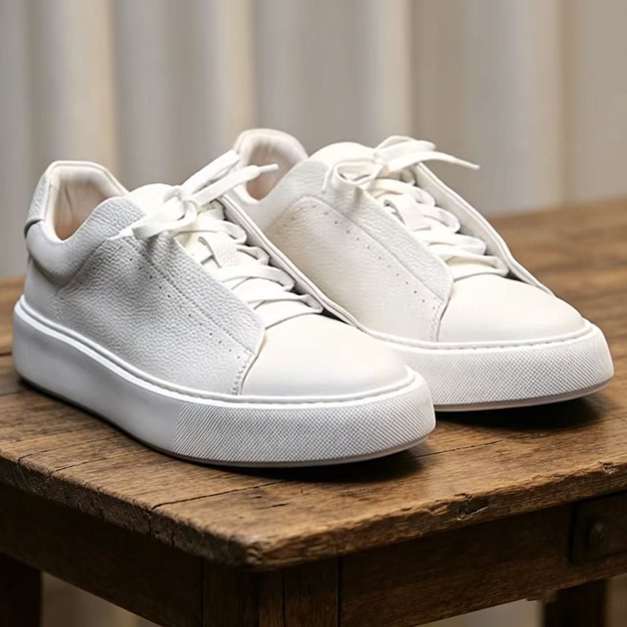 舍利Vintage高端牛皮低帮运动休闲板鞋男厚底增高舒适通勤小白鞋