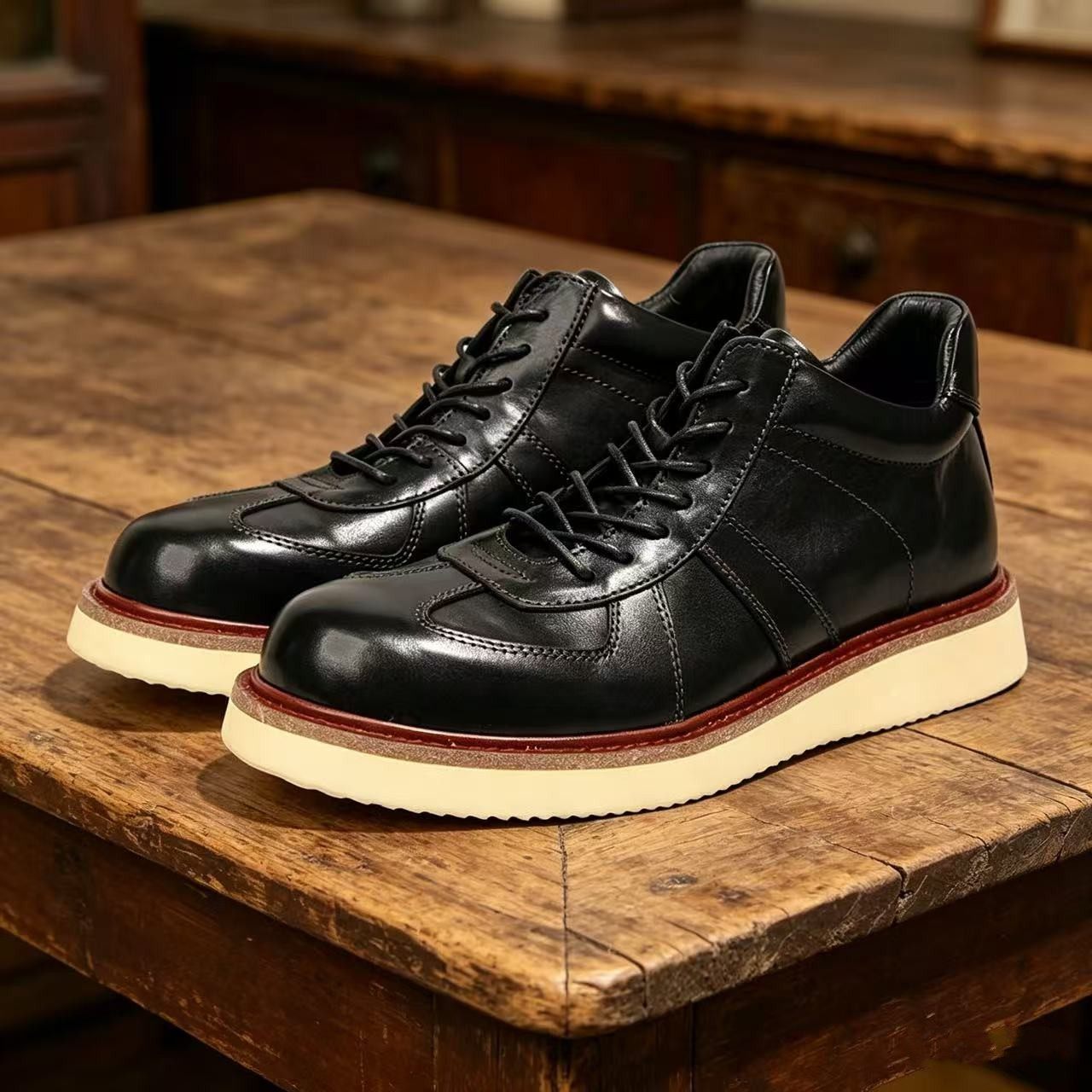 原创Vintage马皮系带运动休闲板鞋男鞋百搭厚底增高舒适中低帮鞋
