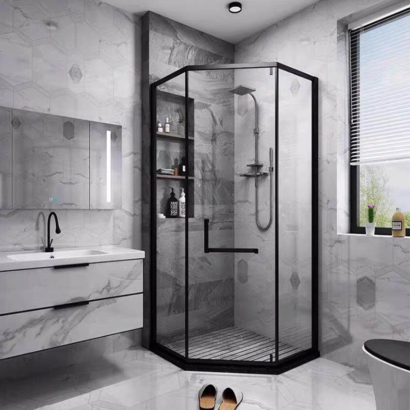 钻石型 淋浴房玻璃隔断外开门干湿分离极窄不锈钢全边框 浴室卫浴