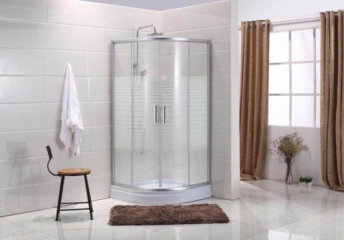 全钢化玻璃移门隔断浴屏简易浴室洗澡间整体淋浴房横条纹砂银浴房