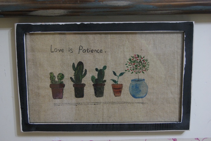 小清新仙人球们zakka简单纯手工绘制做旧黑色实木框架装饰画壁画