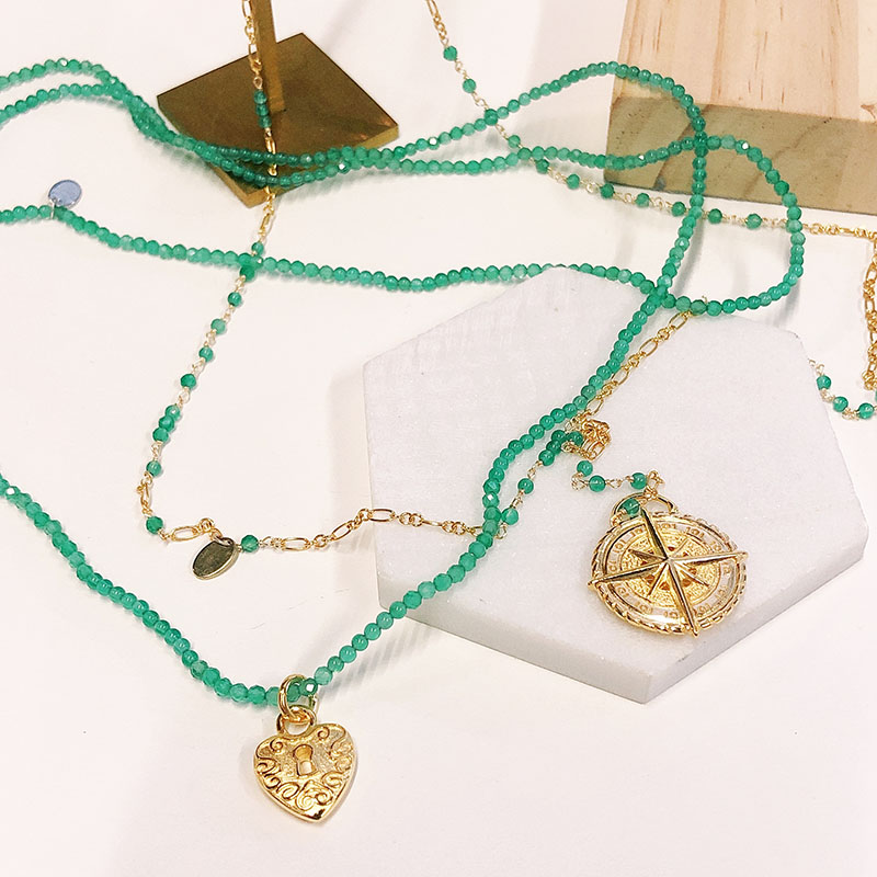 湖水绿 小颗绿玛瑙石ILLIMITE串珠925银镀金色吊坠细款中长项链女