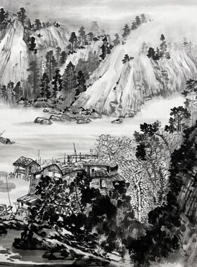 办公室山水画手绘装饰画客厅精品