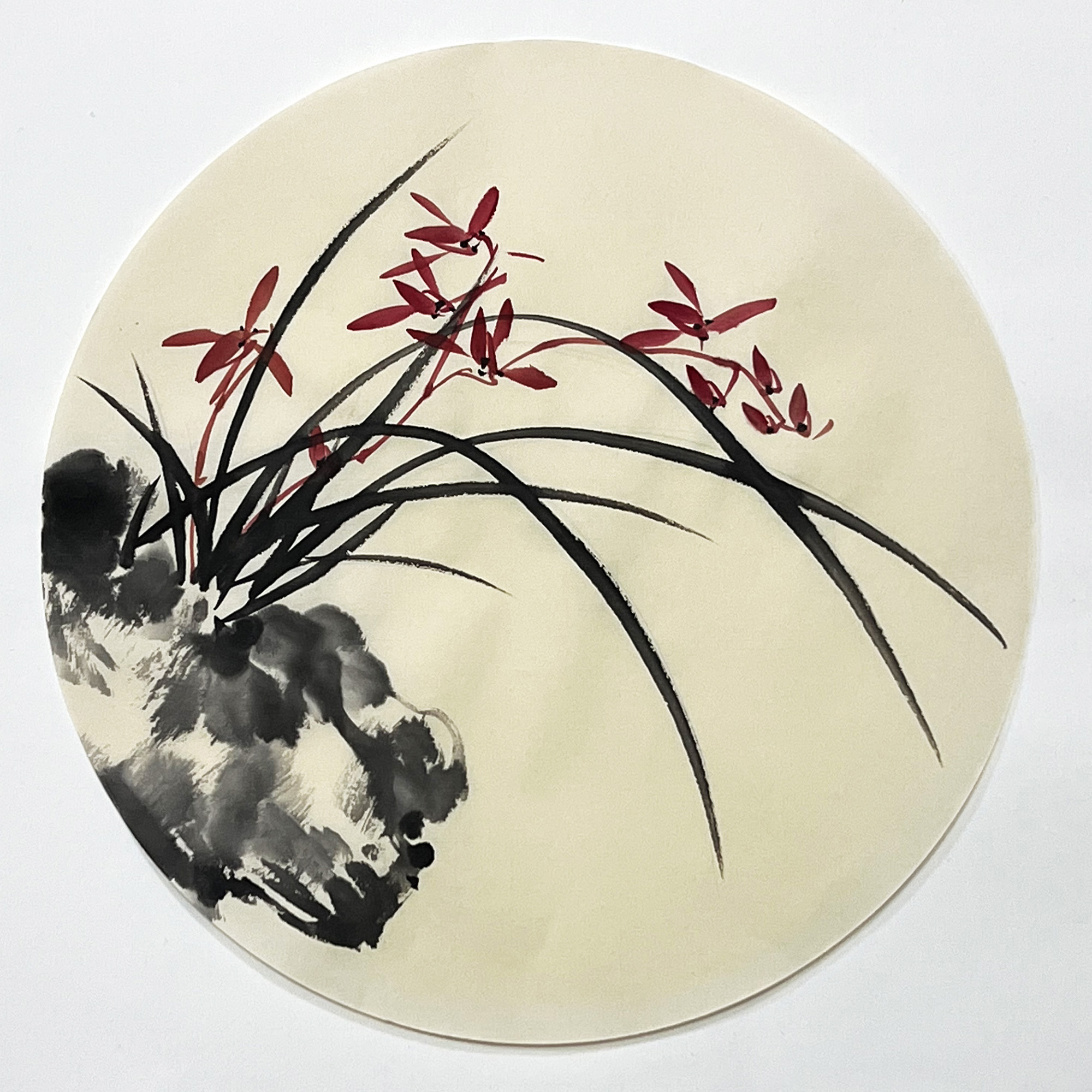 手绘水墨国画兰花一元字画无款扇面画芯宣纸装饰中式玄关客厅兰草