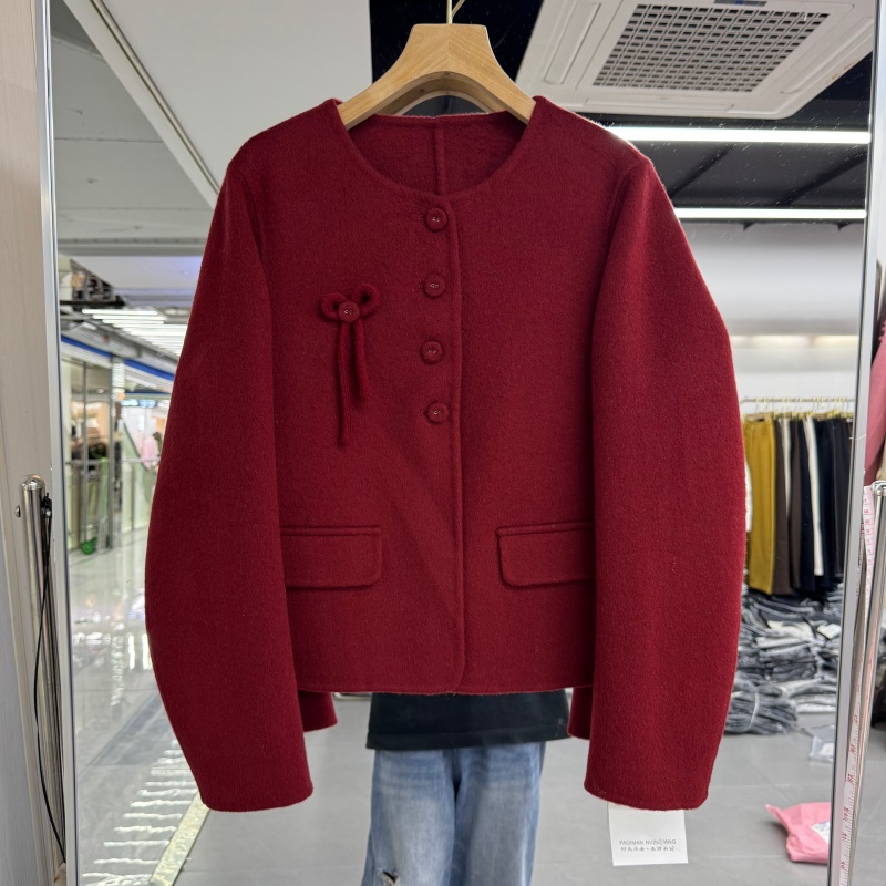 短款双面羊绒大衣外套2025年秋装新款小个子百搭显瘦蝴蝶结装饰潮