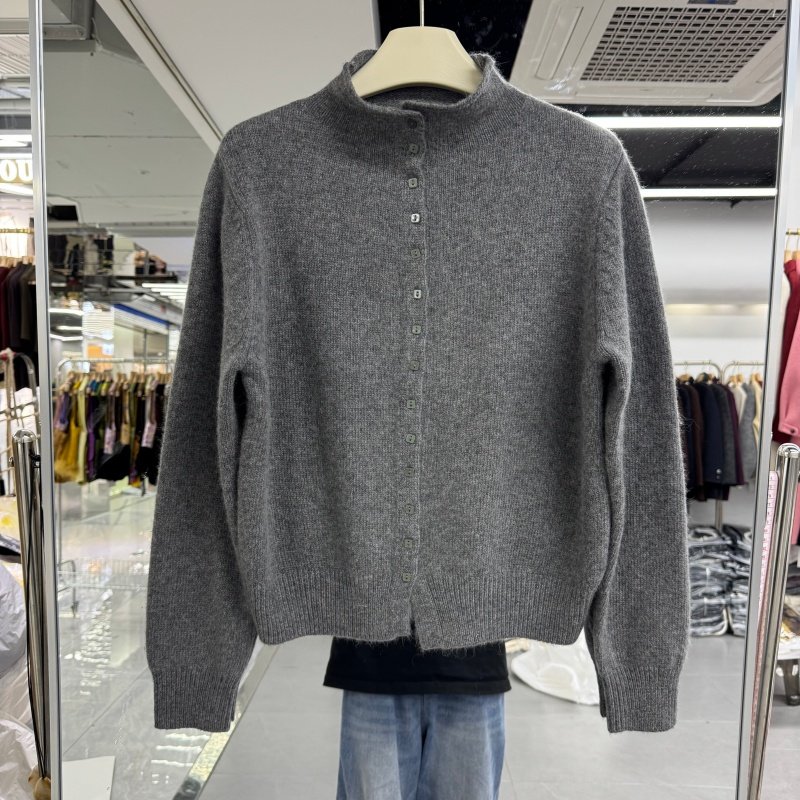 欧洲站2025年秋装新款羊毛针织毛衣单排扣开衫立领洋气羊毛衫百搭