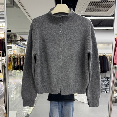 欧洲站2025年秋装新款羊毛针织毛衣单排扣开衫立领洋气羊毛衫百搭