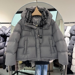 女装 时尚 羽绒服格子领连帽 新款 进口科鲁达白鹅绒羽绒服2025年冬装