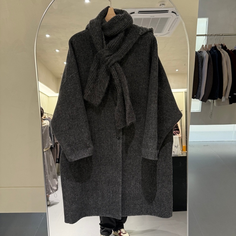 2025年冬装新款流行女装加厚长毛双面羊绒大衣外套脱卸针织帽保暖