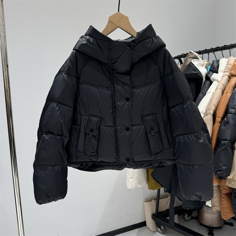 欧货90大朵鹅绒羽绒服2023年冬装新款流行女装小短款加厚保暖洋气