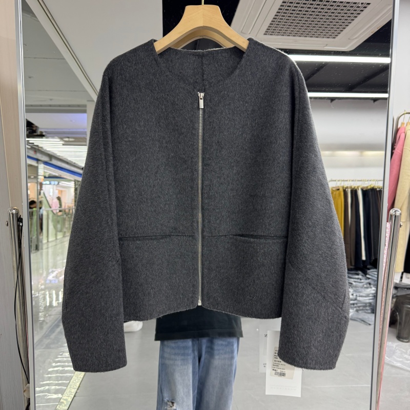 欧洲站2025年冬装新款流行女装山羊绒双面羊绒大衣外套短款拉链款