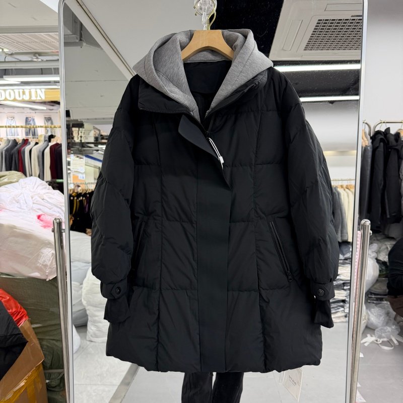 特价处理中长款鸭绒羽绒服女冬季保暖2025年冬装新款脱卸卫衣帽潮