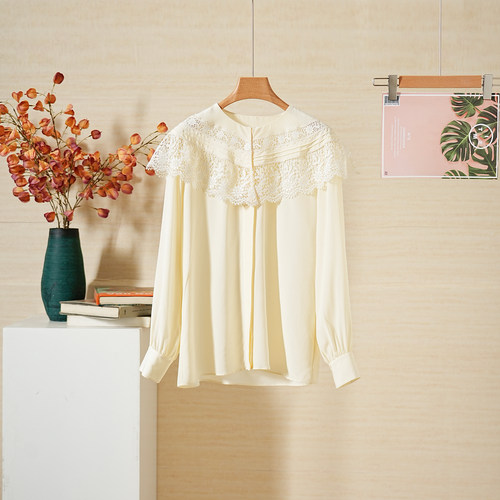 冬季法式宫廷风刺绣真丝衬衫