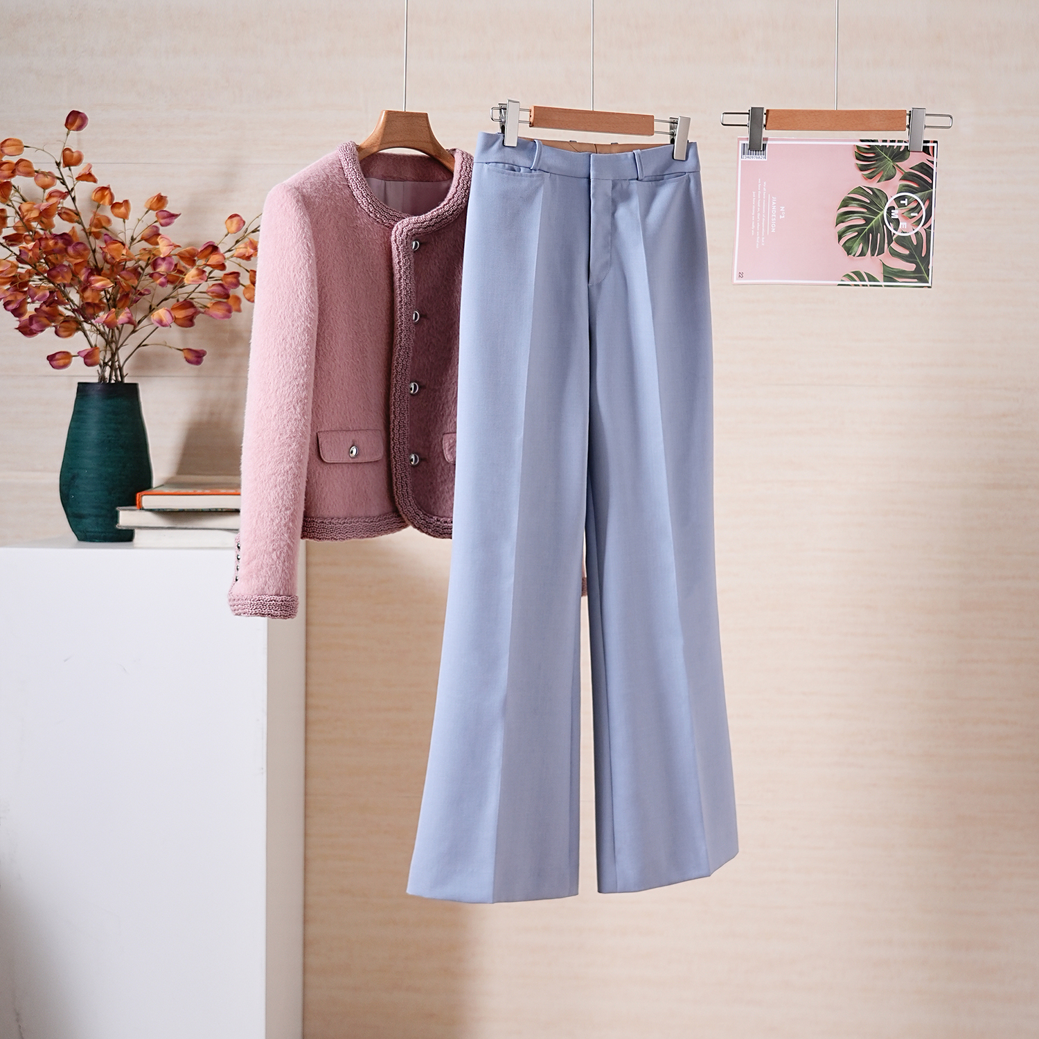 秋冬高腰微喇显瘦垂感羊毛西装裤