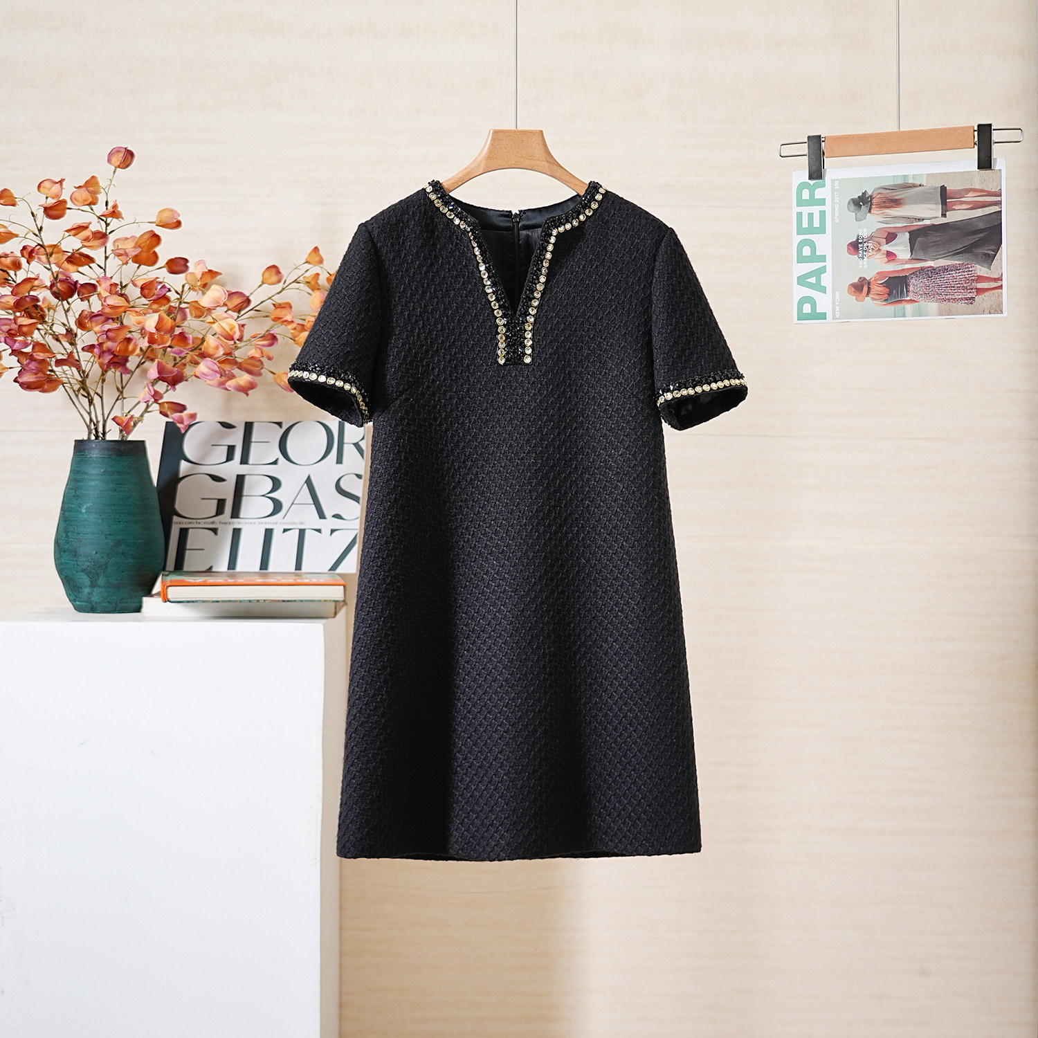 YongLeap柜品早春新品贵气范！精致镶钻领经典编织直筒短袖连衣裙,女装/女士精品,连衣裙,淘宝优惠券,粉丝福利购,淘宝优惠卷