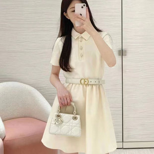 YongLeap柜品高货秋冬新品 POLO领系细带高腰连衣裙女 迪家优雅经典