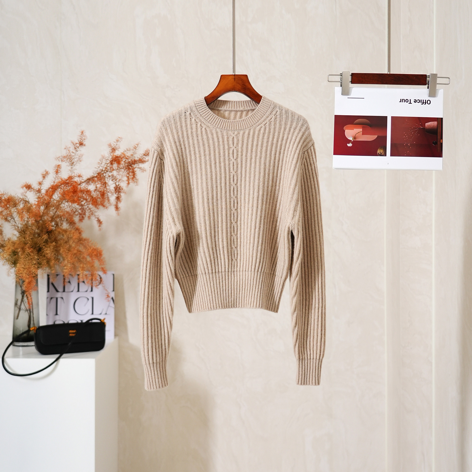 YongLeap奶茶色羊绒套头毛衣