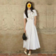 女神白色连衣裙 新款 高级感立体手工花卉短袖 YongLeap柜品高货夏季