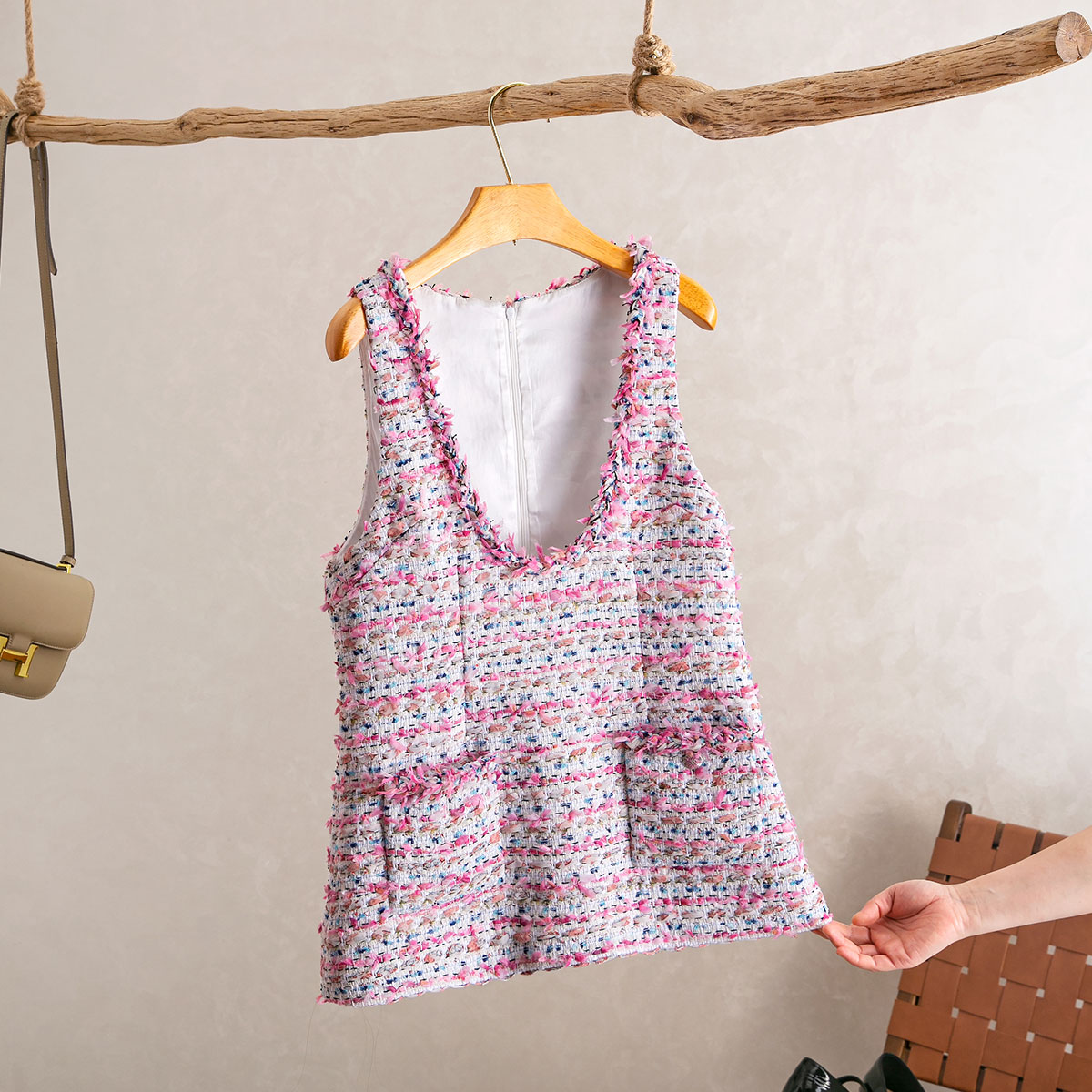 编织粗花呢A型无袖显瘦连衣裙