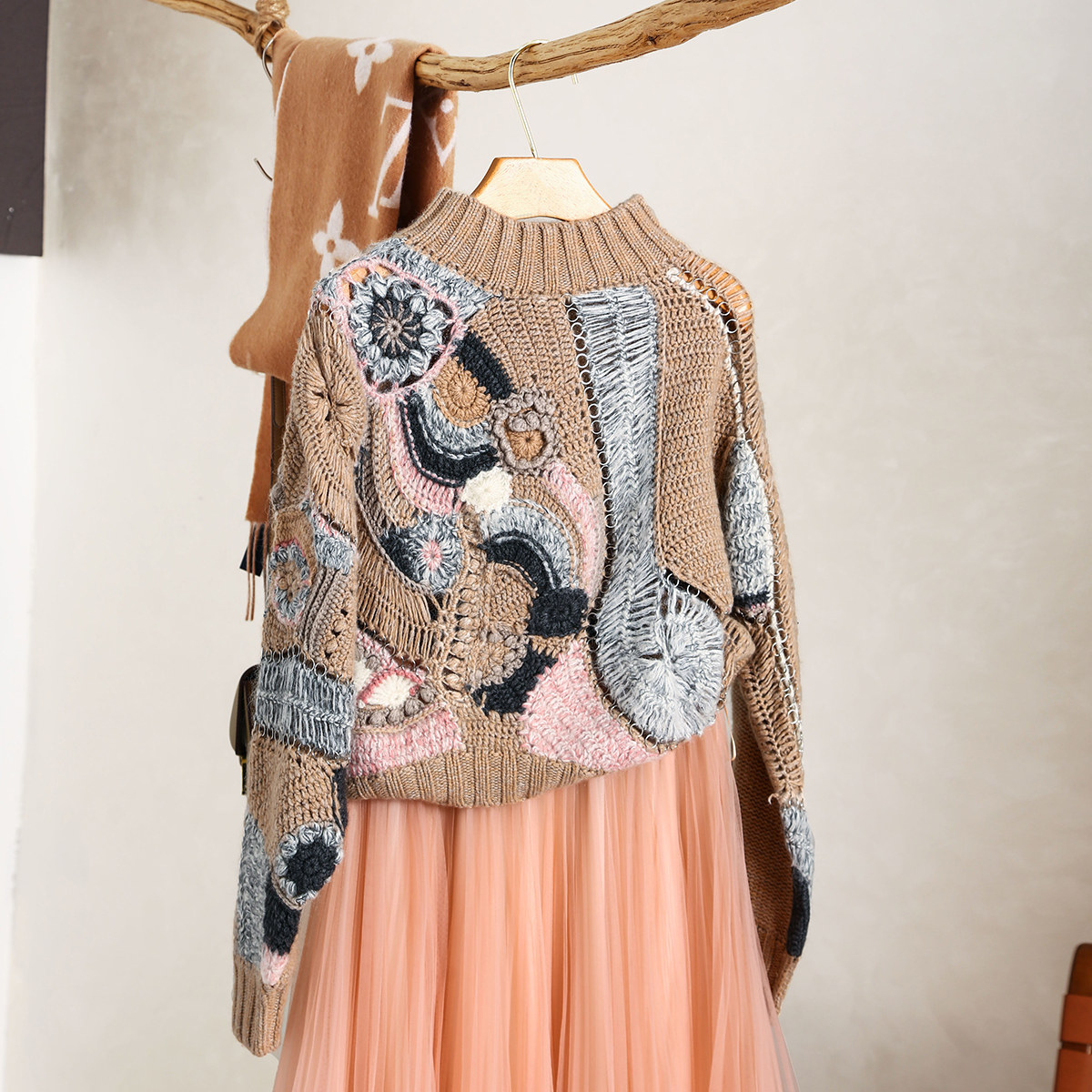 羊绒套头立领套头链条毛衣减龄