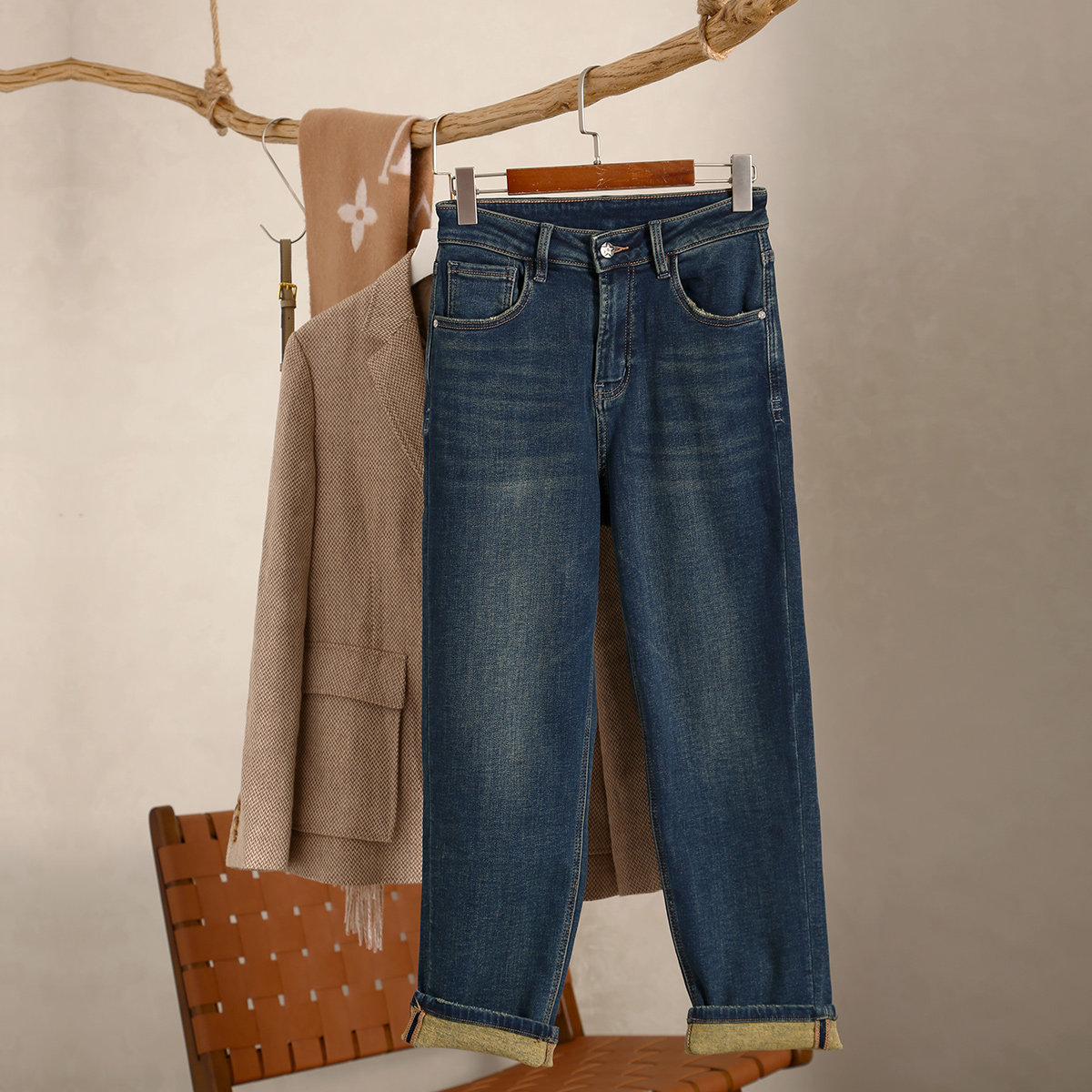 直筒裤长裤适中棉2024秋冬百搭