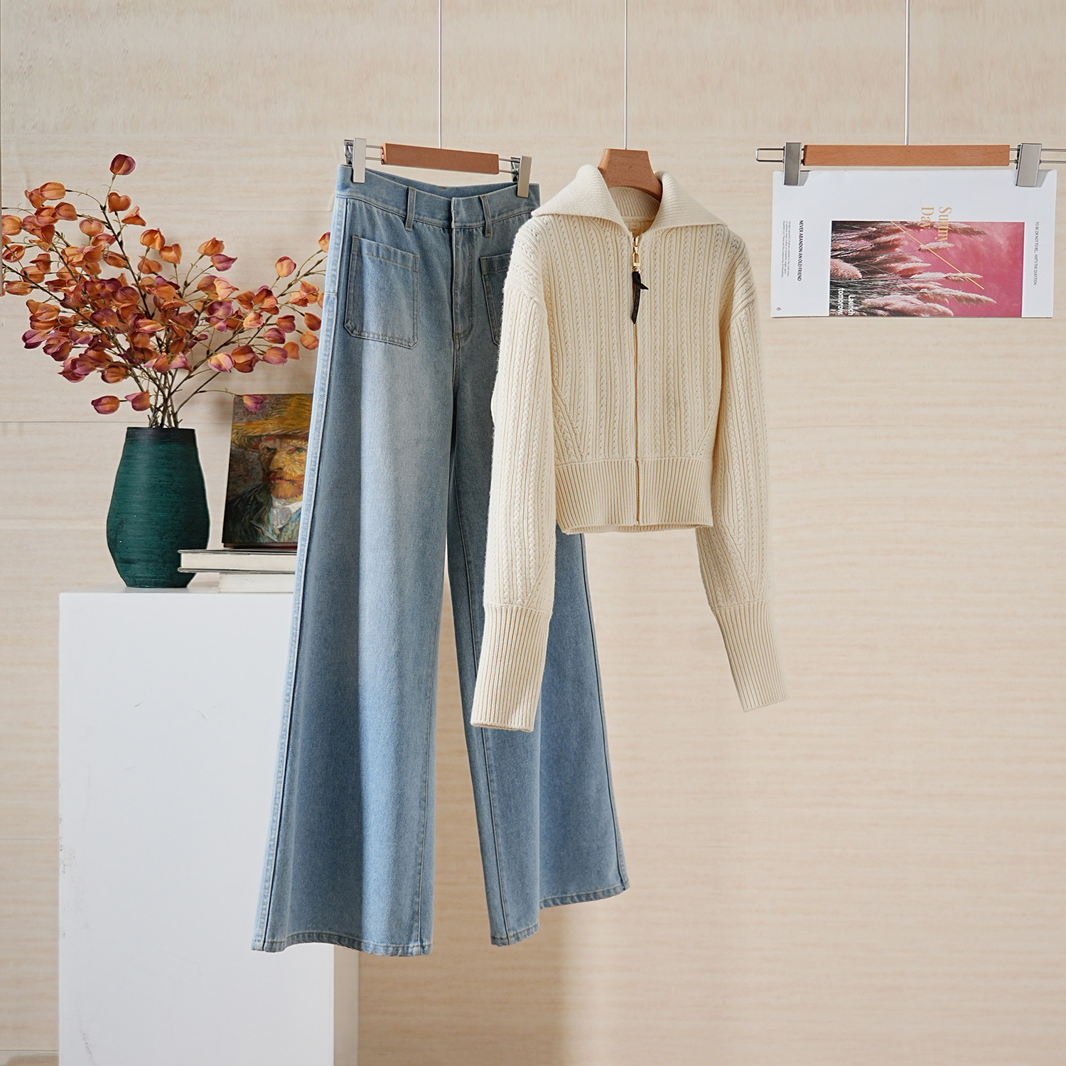 YongLeap老花拉链头针织上衣