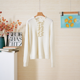 套头羊毛衫 YongLeap柜品秋冬新品 柔美木耳花边立领针织百搭长袖