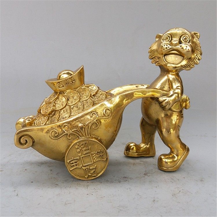 纯铜老虎摆件猛虎老虎拉车送财虎生肖虎铜家居工艺品摆设