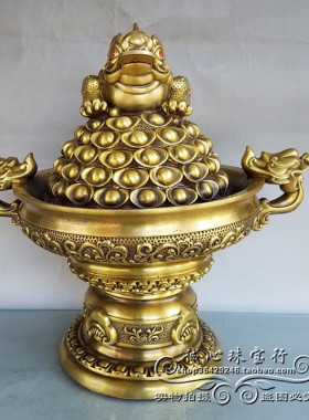 纯铜聚宝盆金蟾蜍招财摆件