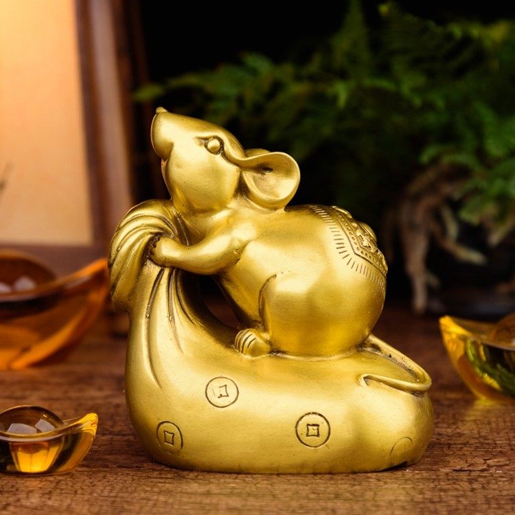 纯铜金钱袋老鼠摆件家居装饰品生肖鼠摆设布袋鼠钱袋鼠工艺品摆件