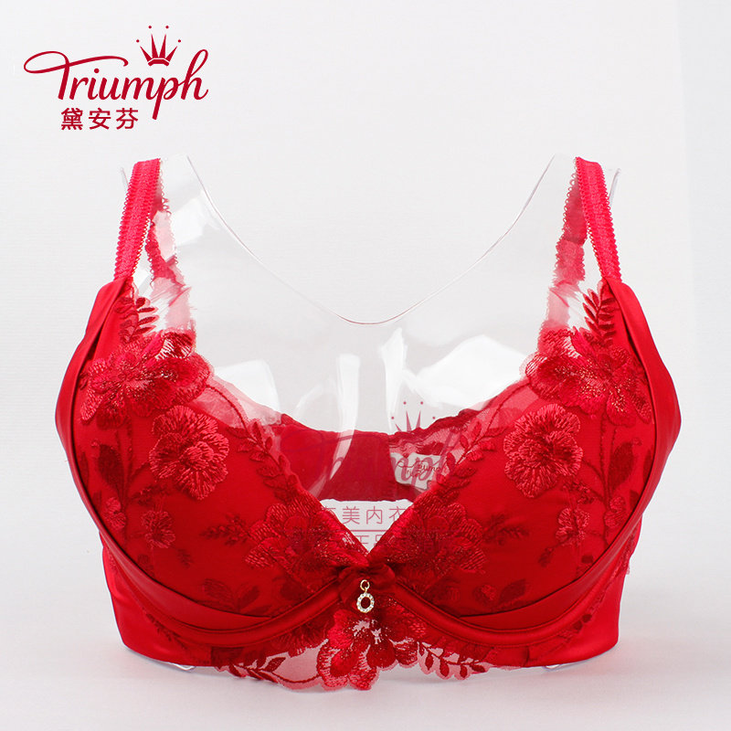 黛安芬正品高端深v杯水袋刺绣红色本命年集中聚拢性感文胸16-8609