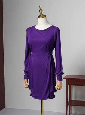 美式复古CROWNCC色彩十八圆领女连衣裙650专柜折扣88437A