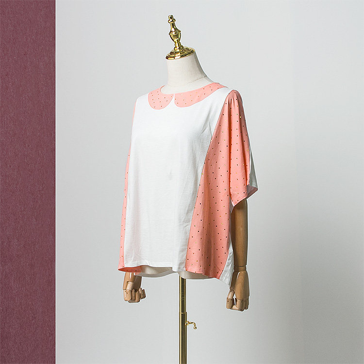 亮片拼接宽松娃娃领复古