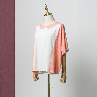 美式复古威莎 专柜正品390娃娃领拼接亮片宽松短袖T恤女装W2246G