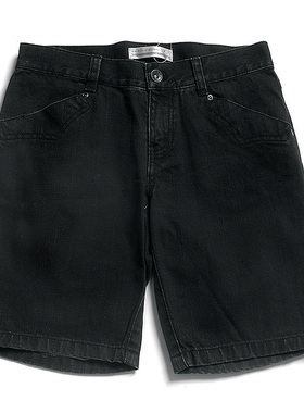 皇冠西西美式复古专柜正品410黑色直筒牛仔裤短裤女H03121