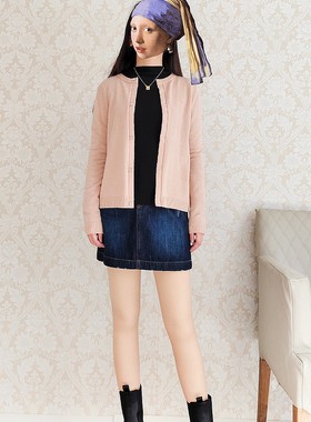 杰西卡 jessica水钻扣蕾丝拼接羊毛针织开衫针织衫外套女 25424E