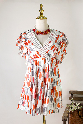 淑女高腰桑蚕丝印花深V