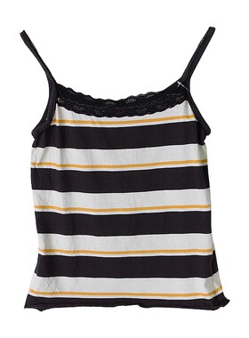 美式复古氧气蕾丝花边印花条纹吊带背心打底衫V42262