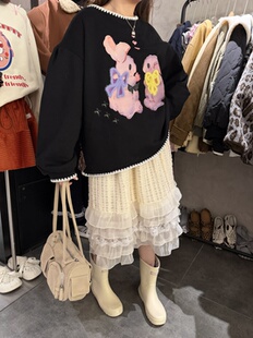 百搭宽松卡通印花圆领绣花加绒卫衣1978 新款 2025冬季 韩系女装