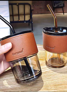 办公室竹节咖啡杯子小巧便携高颜值家用玻璃杯新款玻璃吸管茶水杯