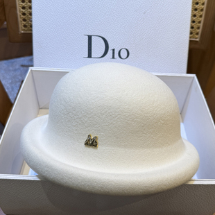 秋冬纯羊毛卷边礼帽女白色黑色羊毛毡盆帽小沿帽子优雅气质赫本风