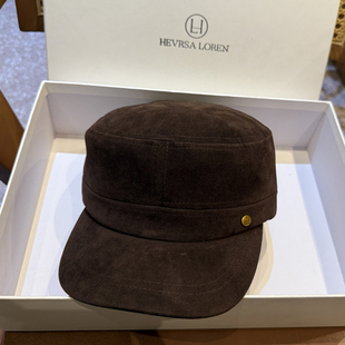 秋冬磨毛马术帽棕色黑鸭舌帽平顶骑士百搭画家帽子女显脸小日系韩