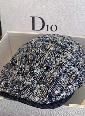 四季牛仔前进帽子女亮片蓝色贝雷帽休闲百搭显脸小画家帽街头复古