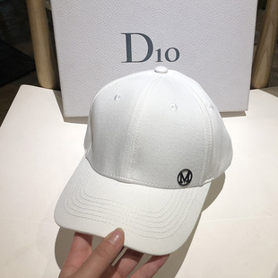 遮阳棒球帽M标简约ins网红鸭舌帽小众显脸小纯色太阳帽白色百搭潮