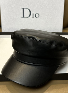 韩版英伦PU皮报童帽纯色百搭鸭舌帽时尚气质简约画家帽黑色八角帽